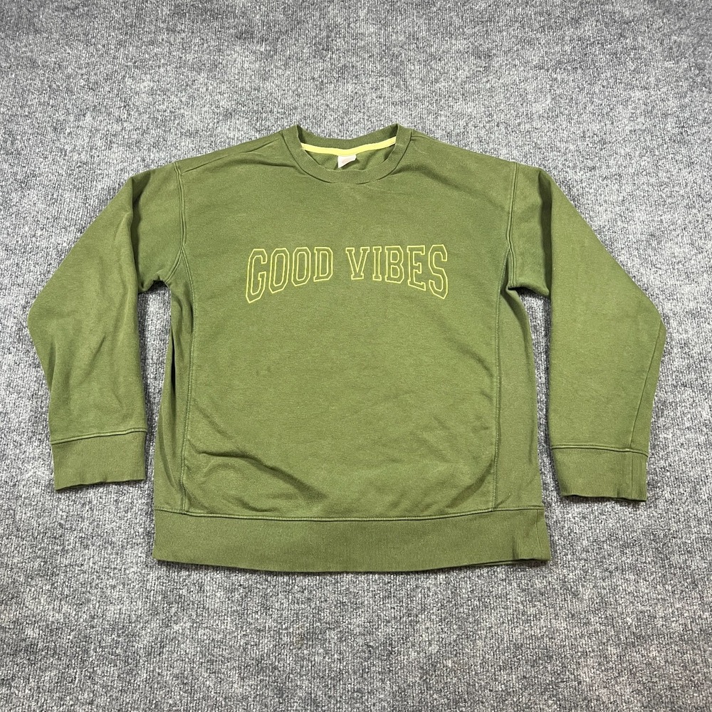 Wonder Nation Good Vibes Sweatshirt Womens 2XL Green Cotton Stretch Pullover